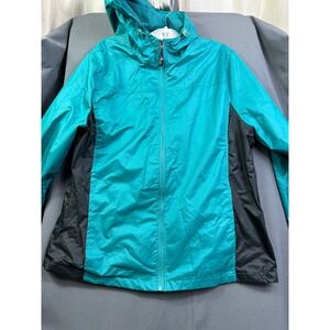 i5 Apparel Windbreaker Rain Jacket Teal Black Full Zip Hooded Mesh Lined XXL